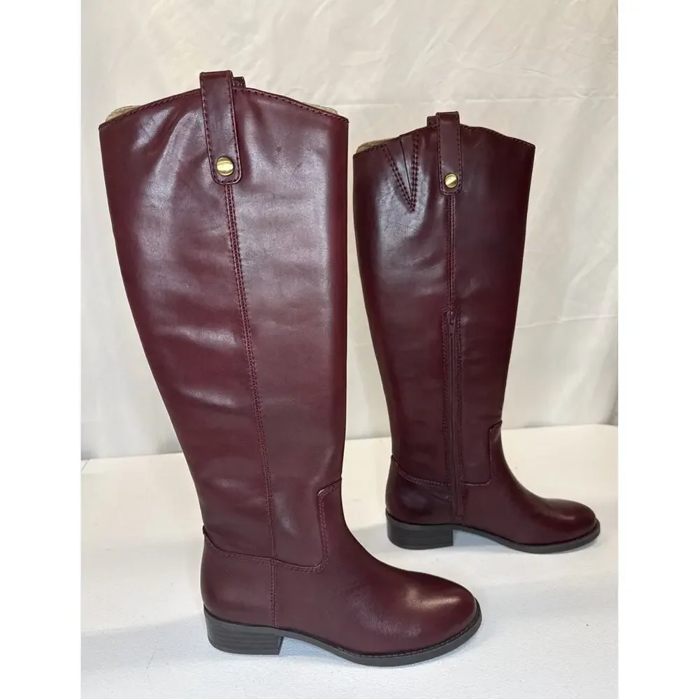 INC International Concepts Women’s Knee High Boots Fawn Leather Merlot, Size 5.5